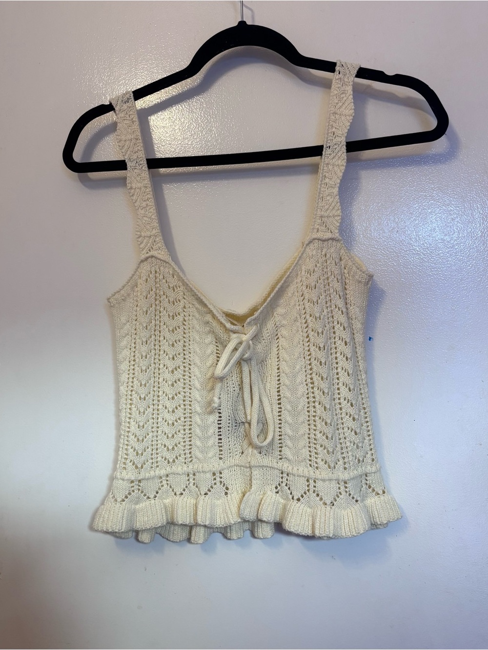Women’s Cream Knit Tie-Front Tank Top